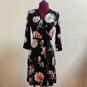 Reversible Fit and Flare Floral Jersey Wrap Dress